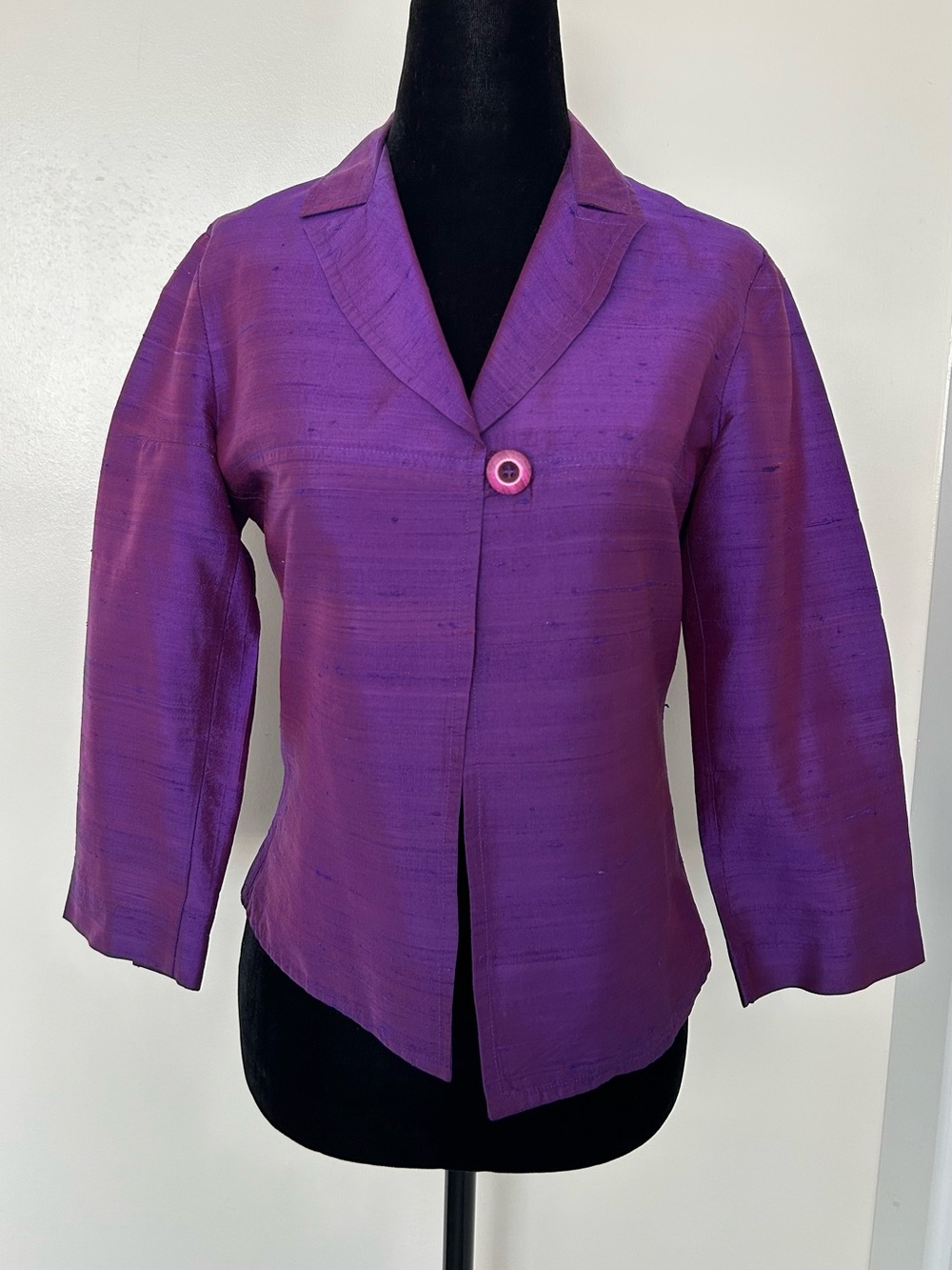 KOOKAI Iridescent Purple Shantung Silk Jacket w 3/4 Sleeves - FR 38/US 4